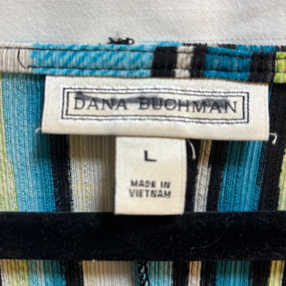 Dana Buchman Striped Tunic Top Bell Sleeve Lace Up Neck Women's L - Picture 3 of 5